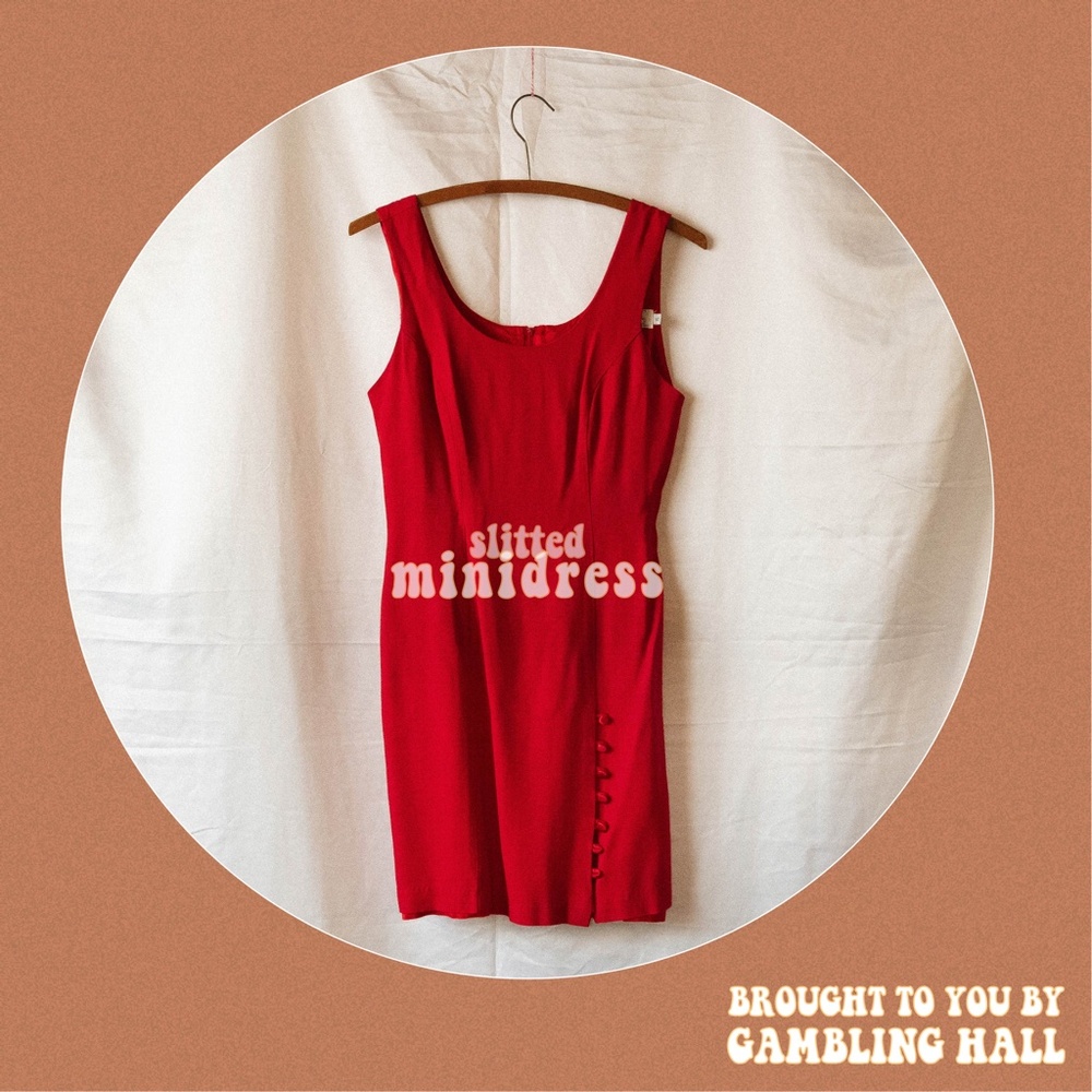 Vintage 90s Red mini dress with button accented slit